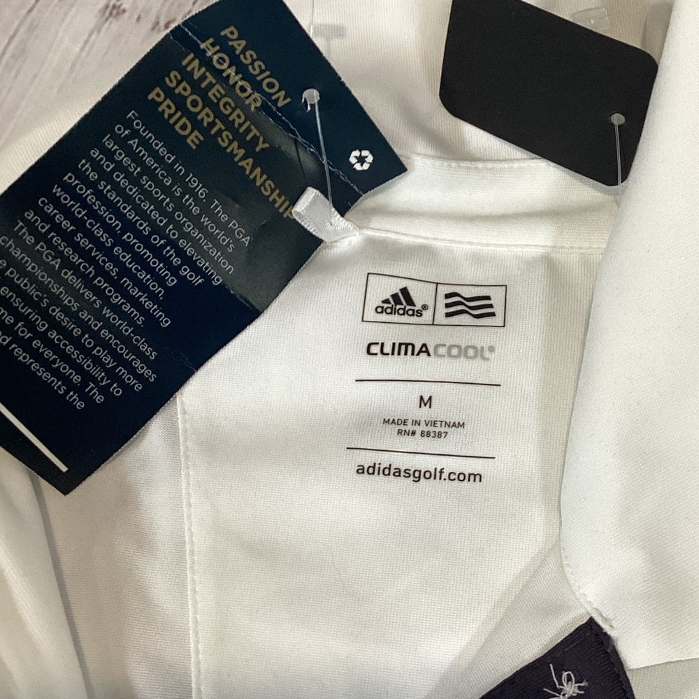 1005. Adidas ClimaCool White & Blue Sleeveless Golf Polo Size M NWT - Picture 4 of 5